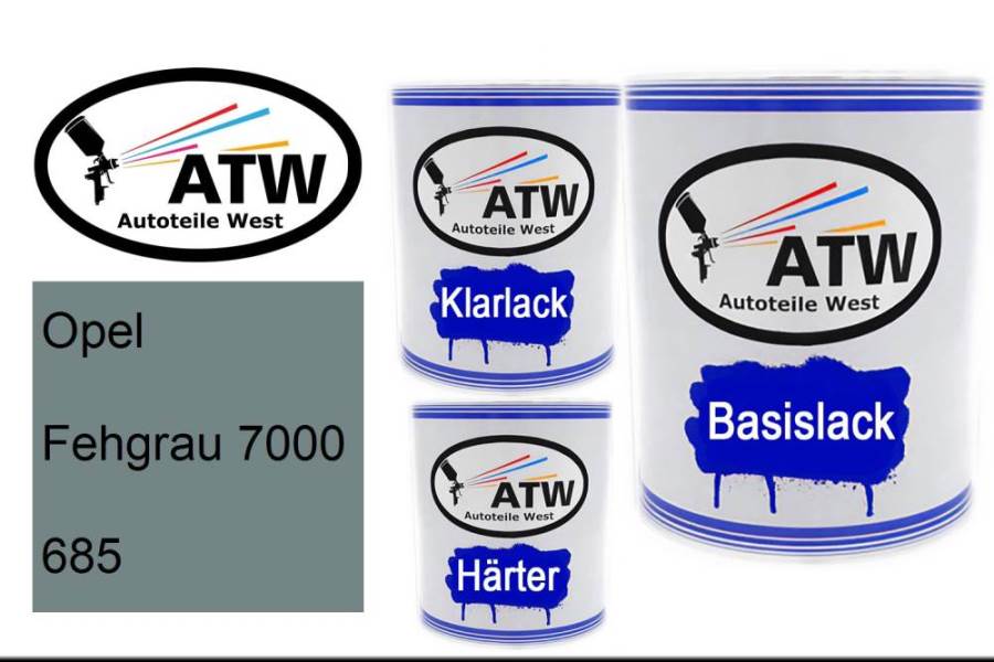 Opel, Fehgrau 7000, 685: 1L Lackdose + 1L Klarlack + 500ml Härter - Set, von ATW Autoteile West.